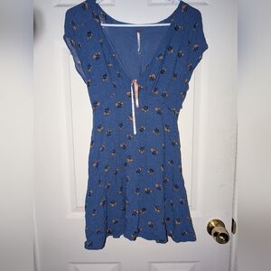 Free People Women's Blue Floral Everyone's Favorite Mini Dress (XS)